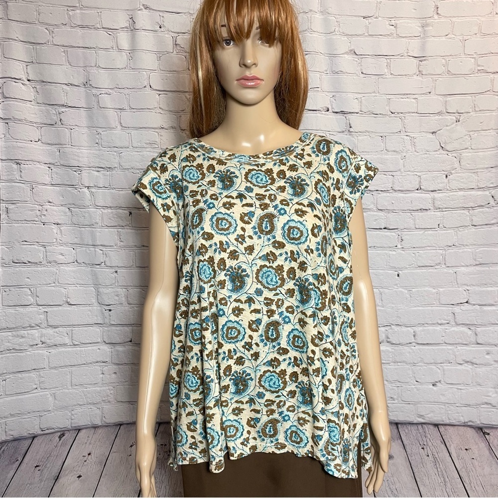 NWT New Rachel Roy Floral Cotton Blend T-Shirt Top Size L